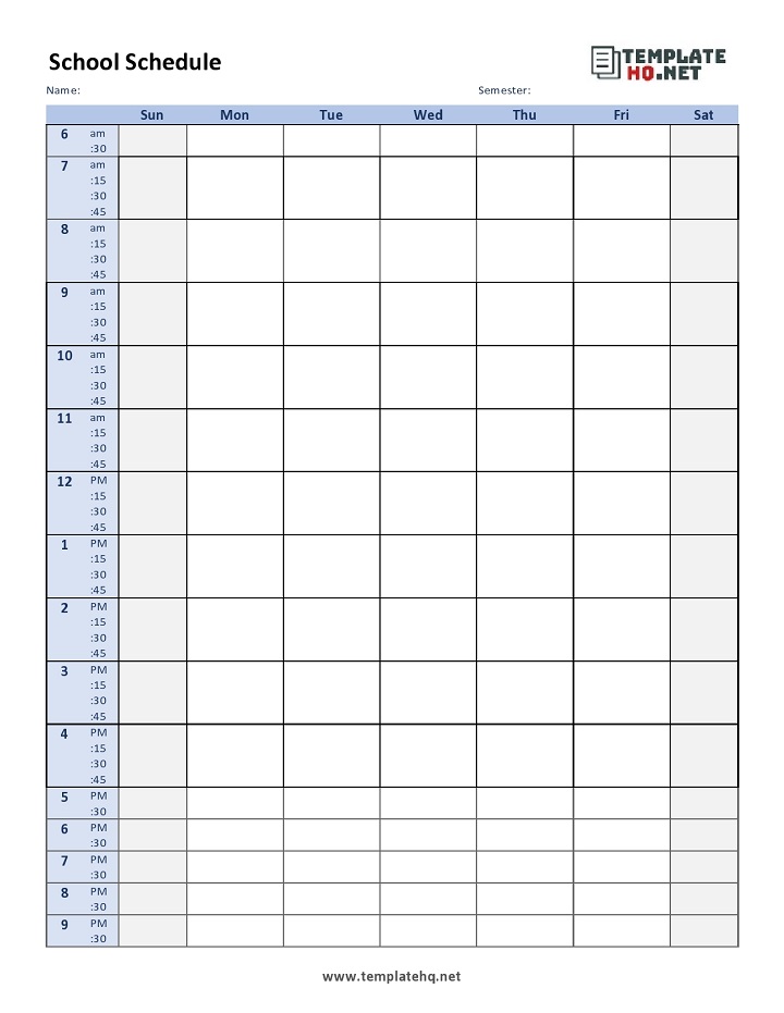 School Schedule Template Word