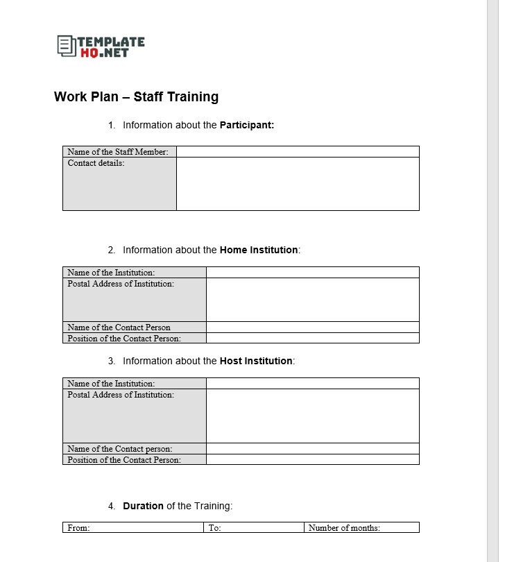 Staff Training Work Plan Template