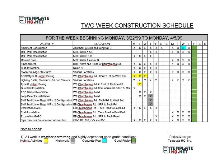 Construction Weather Chart Sample