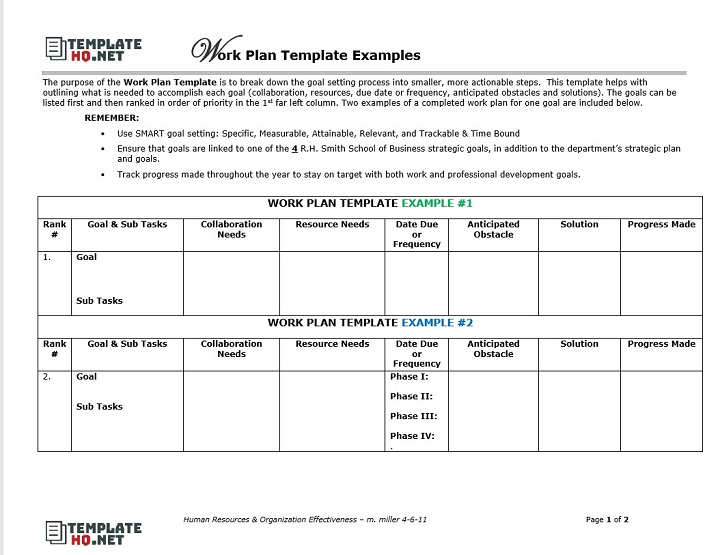 Work Plan Template Examples