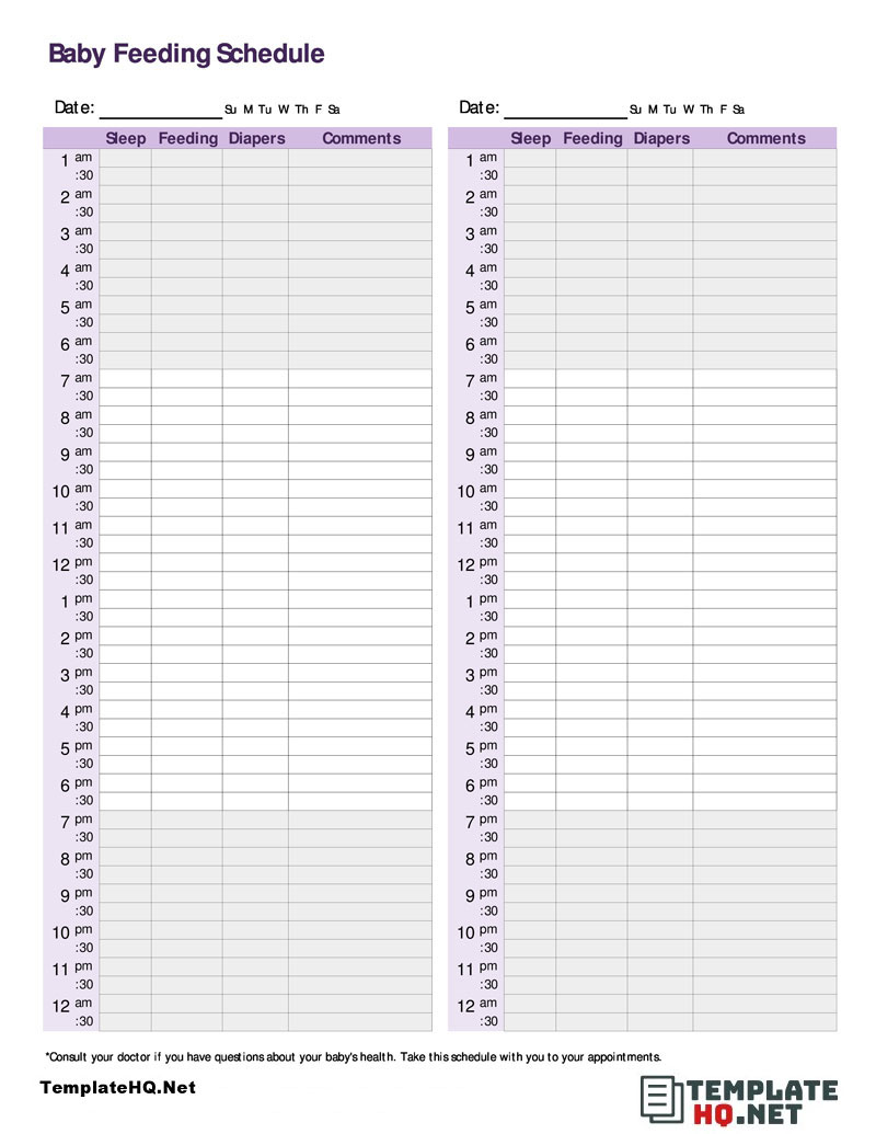 Baby Feeding Template Baby Feeding Template