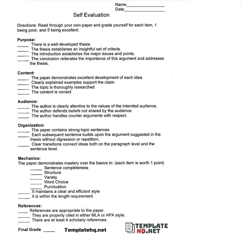 Employee Self Evaluation Example Template