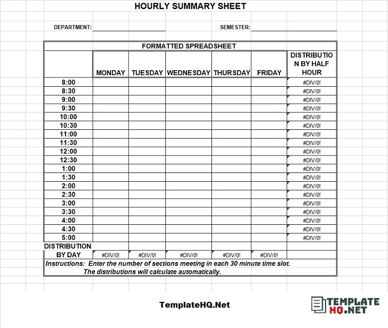HOURLY SUMMARY SHEET SCHEDULE TEMPLATE
