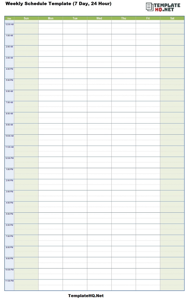 Hourly Weekly Schedule Template