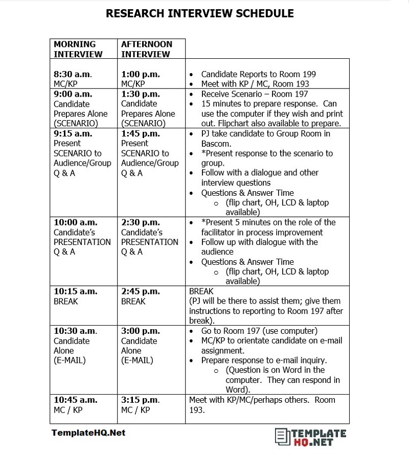 Research Interview Schedule Template