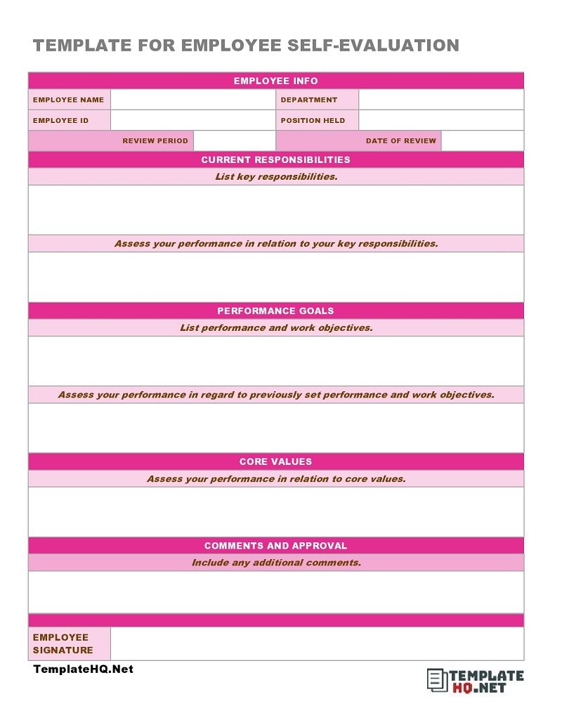 Template For Employee Self Evaluation