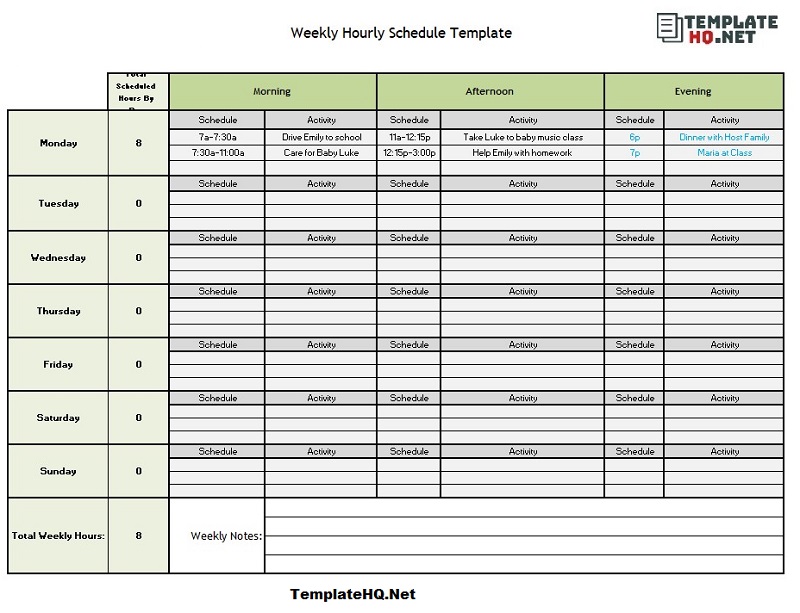 Weekly Hourly Schedule Template