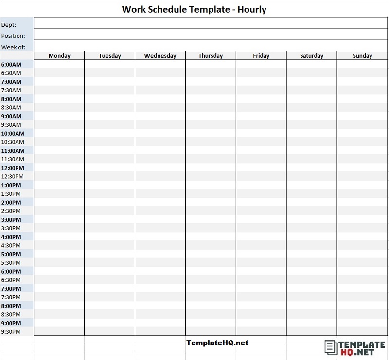 Work Schedule Template Hourly