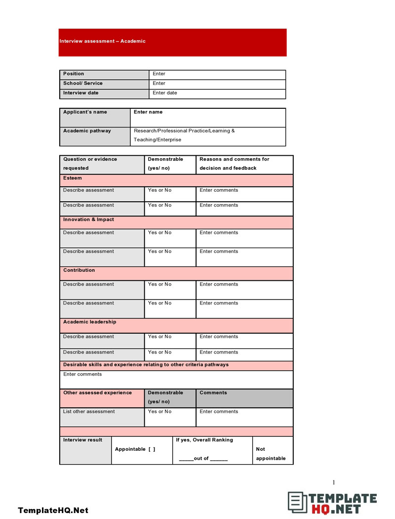 Applicant Interview Assessment Form Applicant Interview Assessment Form