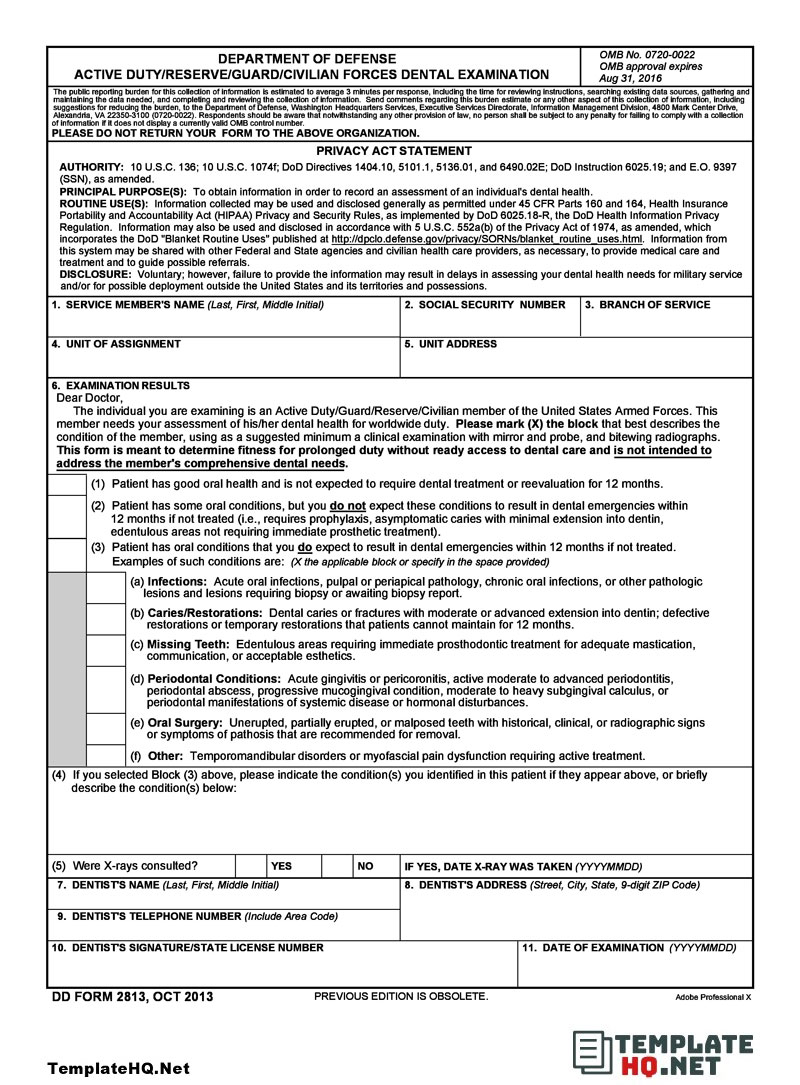 Army Dental Health History Form Army Dental Health History Form