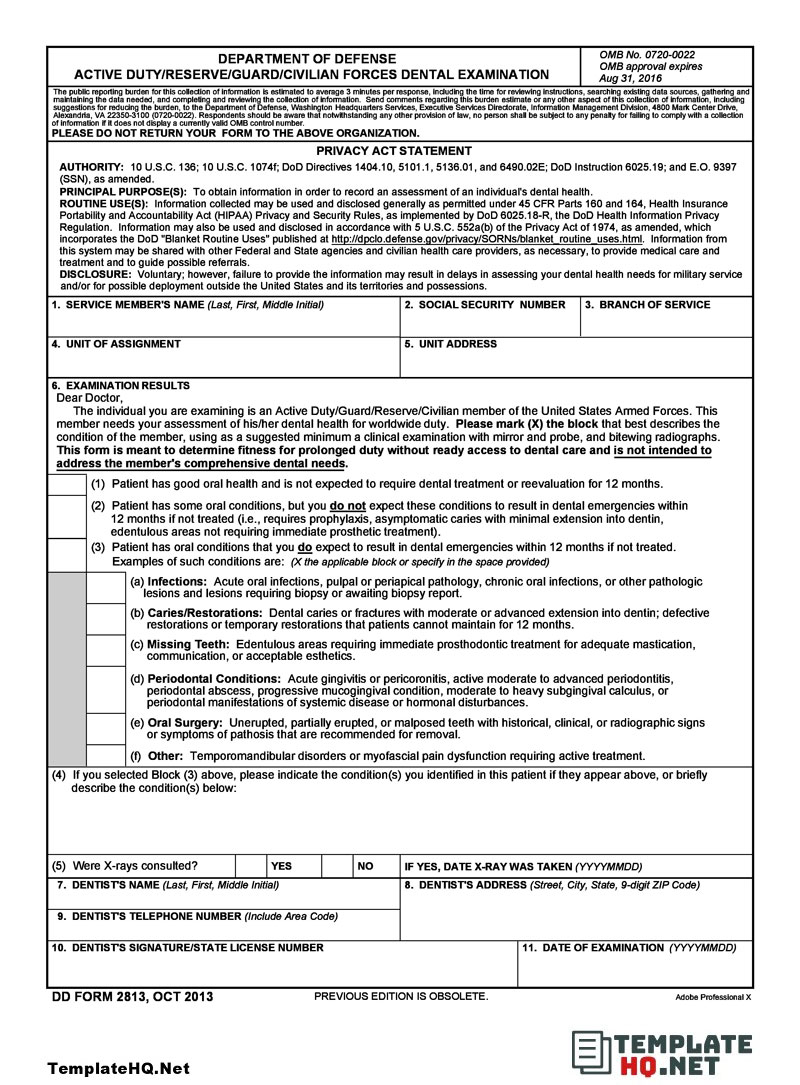 Army Reserve Dental Form Example Army Reserve Dental Form Example