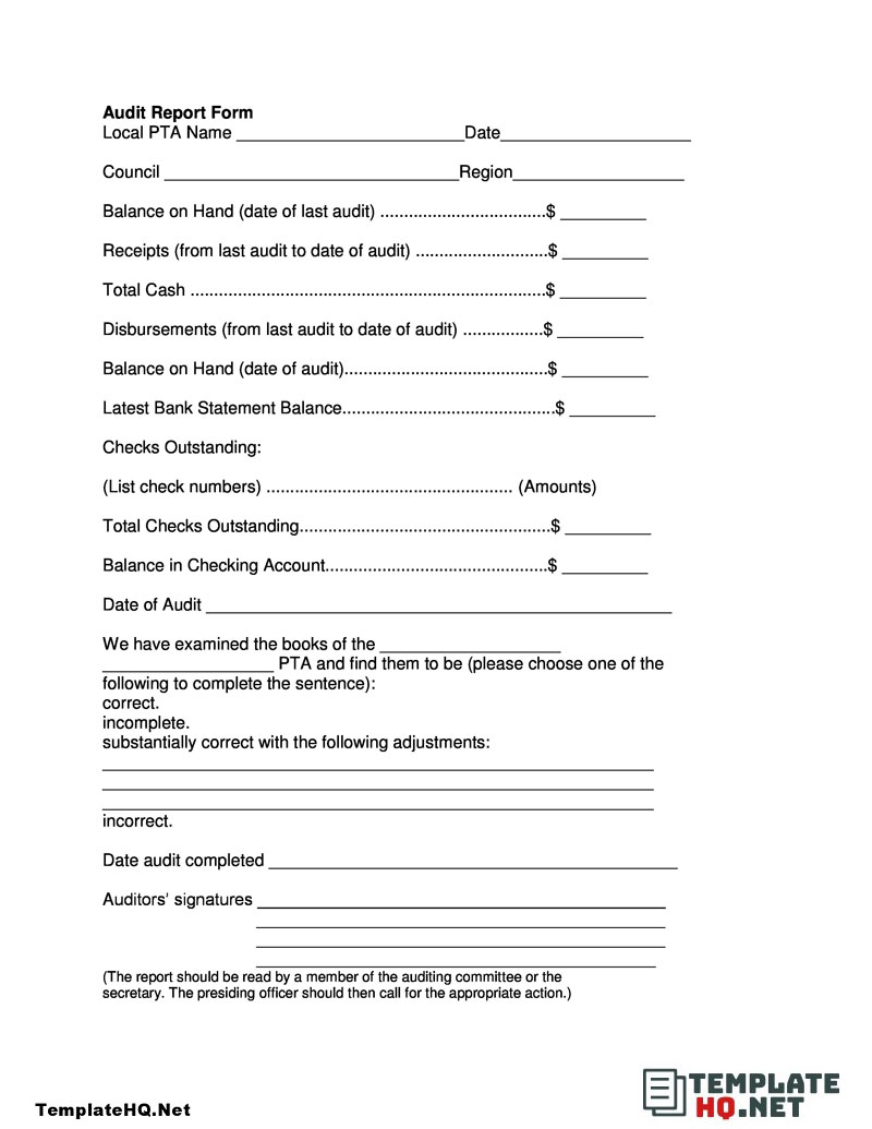 Audit Report Form Example