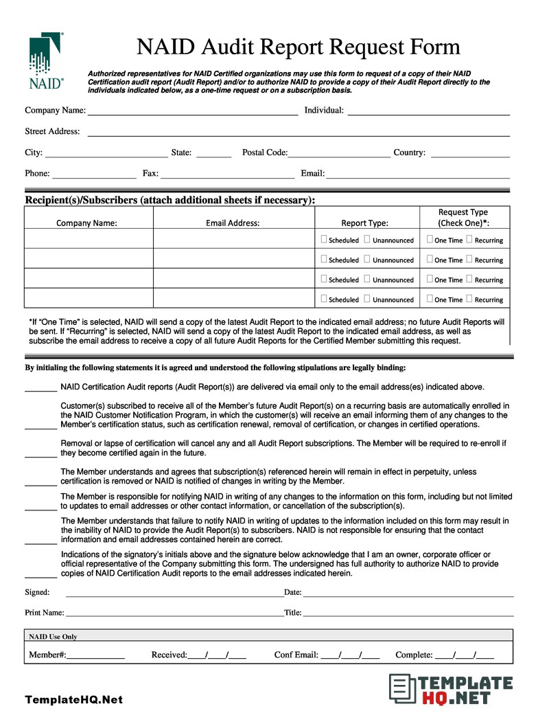 Audit Report Request Form