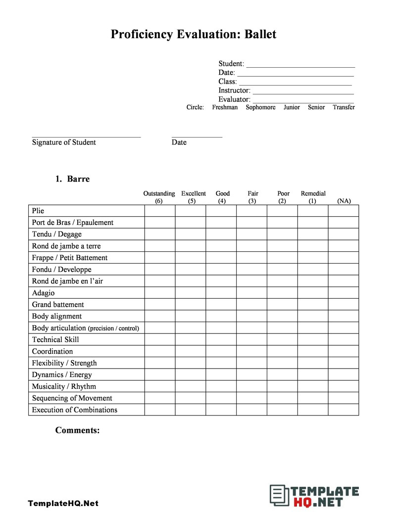Ballet Student Evaluation Form