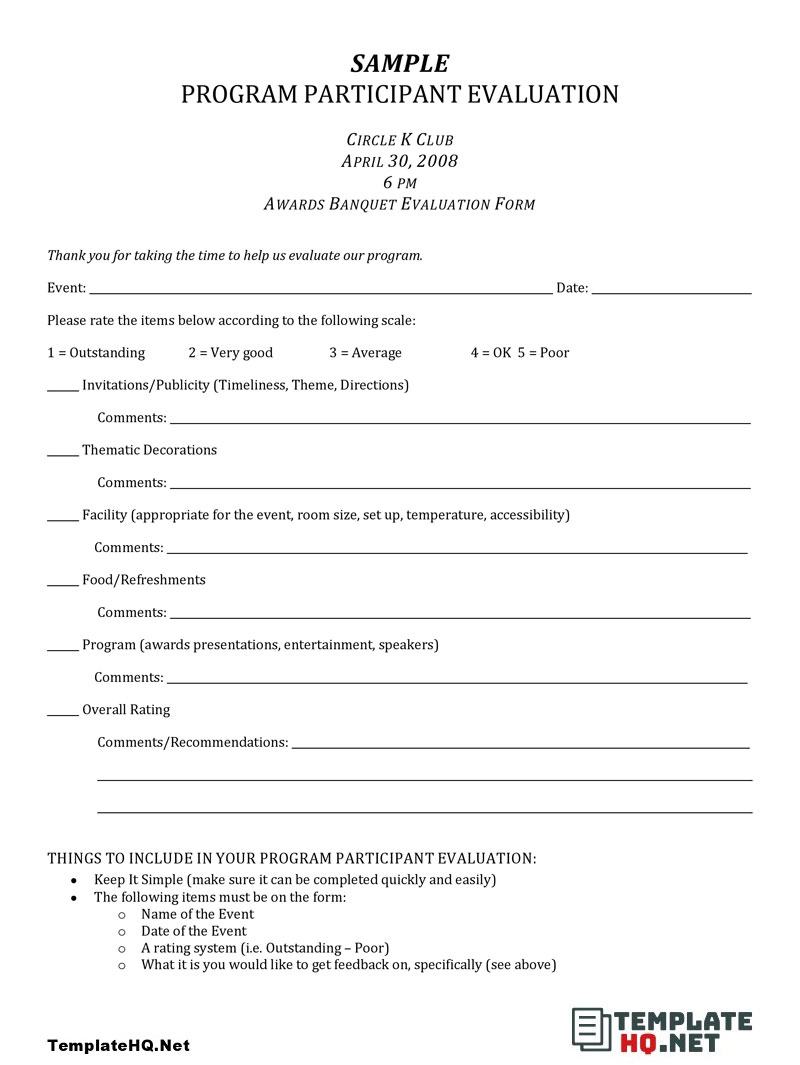 Banquet Event Evaluation Form