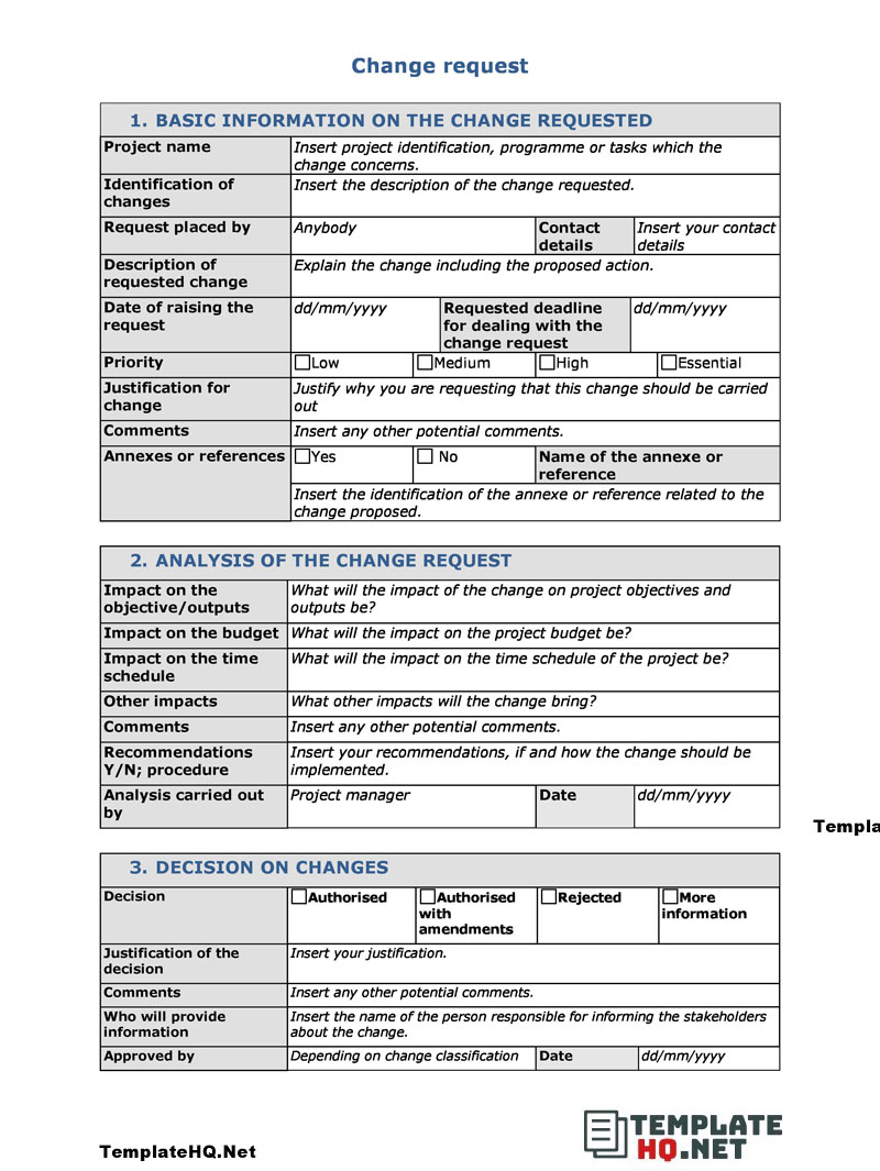 Basic Change Request Form Basic Change Request Form