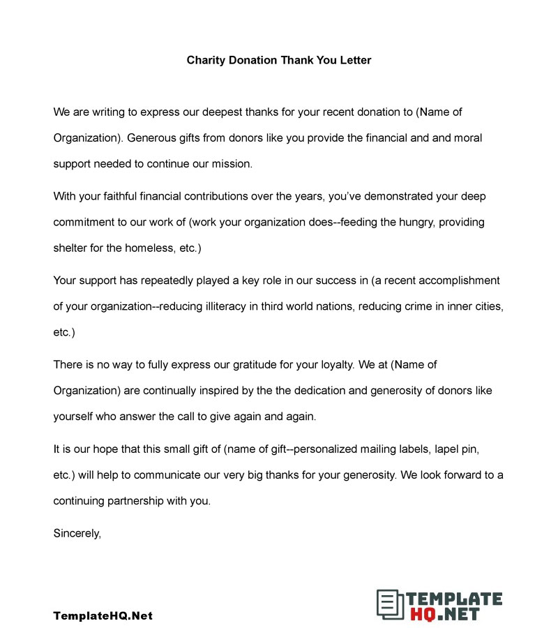 Thank You Letter For Donation Template from www.templatehq.net