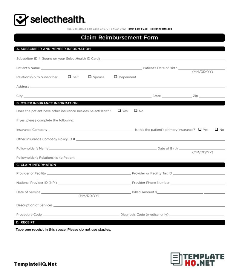 Claim Reimbursement Form in PDF Claim Reimbursement Form in PDF