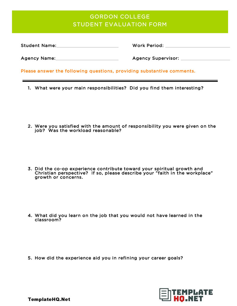 College Student Evaluation Form