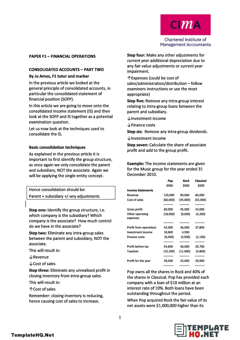 Consolidated Income Statement Form Format