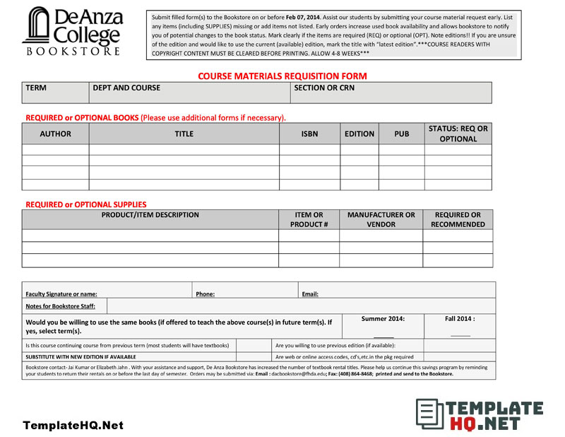 Course Materials Requisition Form