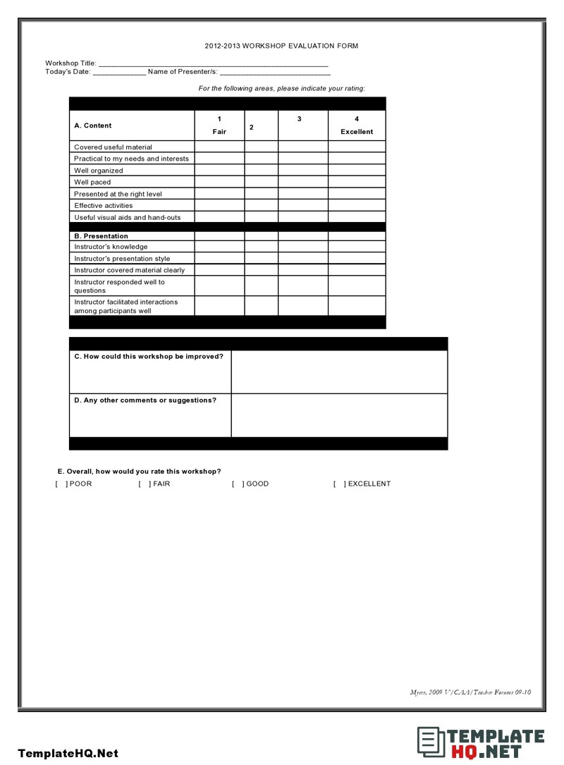 Education Workshop Evaluation Form