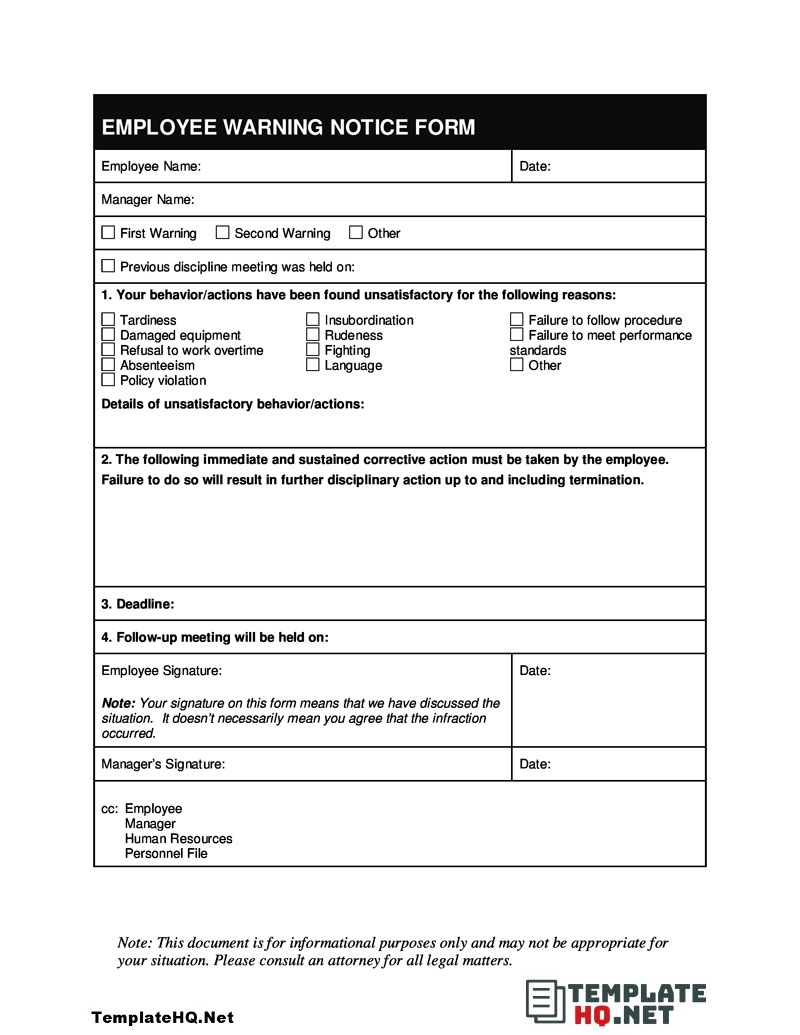 Employee Warning Notice Form Employee Warning Notice Form