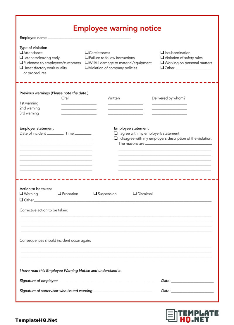 Form Written Warning Employee Template from www.templatehq.net