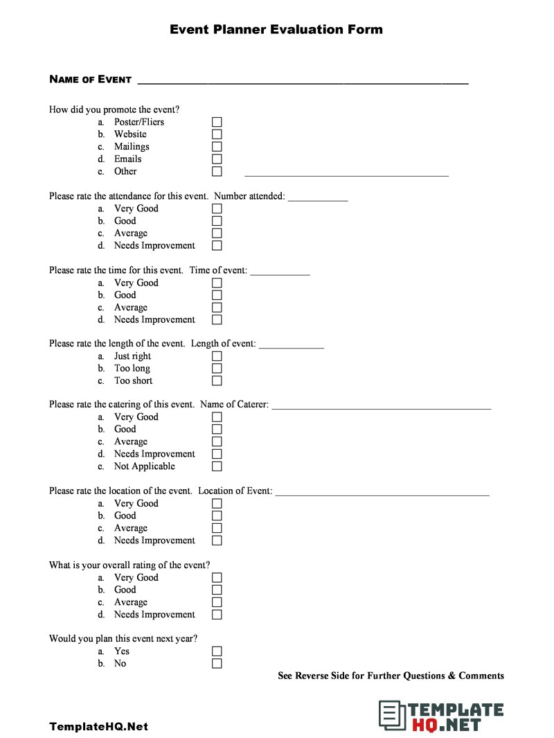 Event Planner Evaluation Form