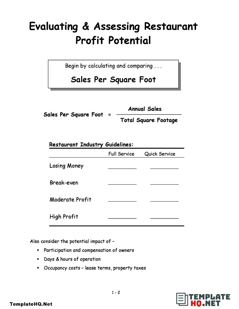 Example Income Statement Form For Restaurant