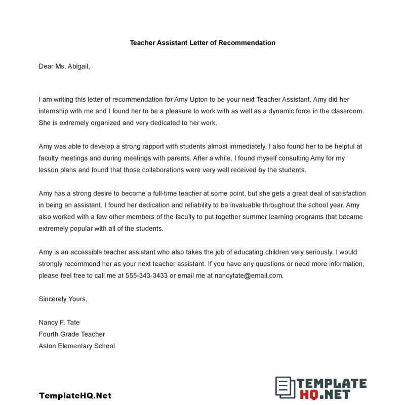 Letter Of Recommendation For Teaching from www.templatehq.net