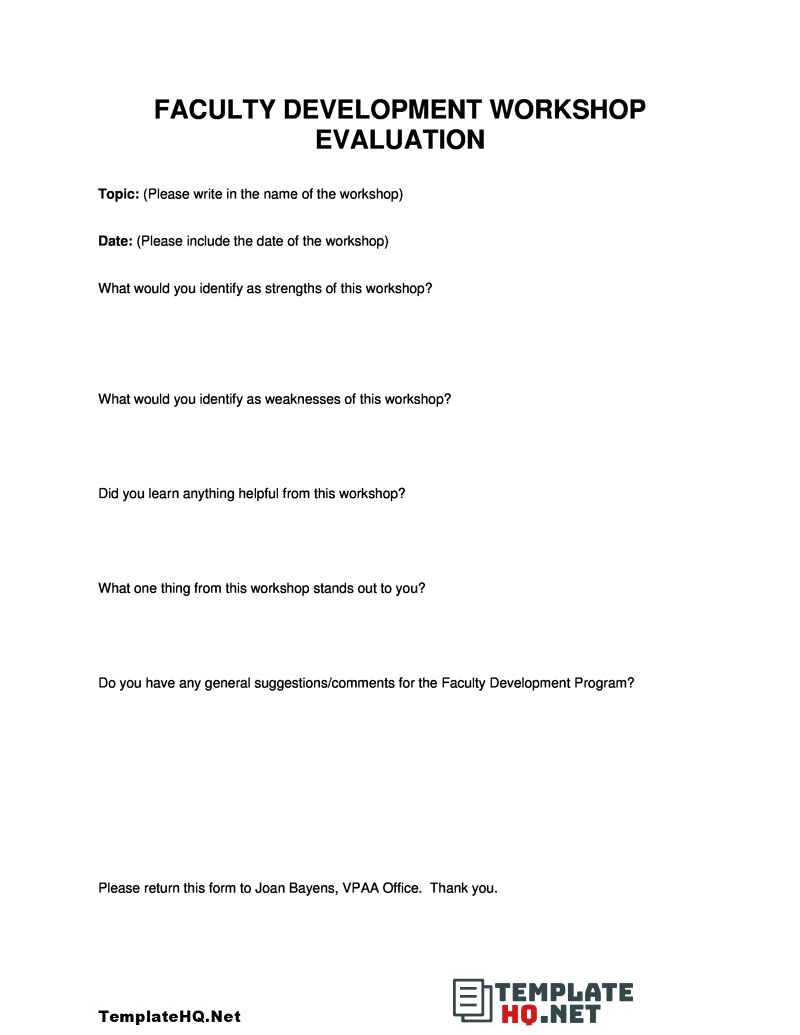 Faculty Development Workshop Evaluation Form