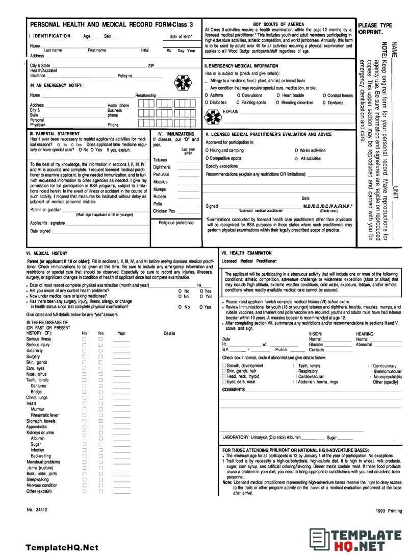 Free BSA Health and Medical Form Free BSA Health and Medical Form