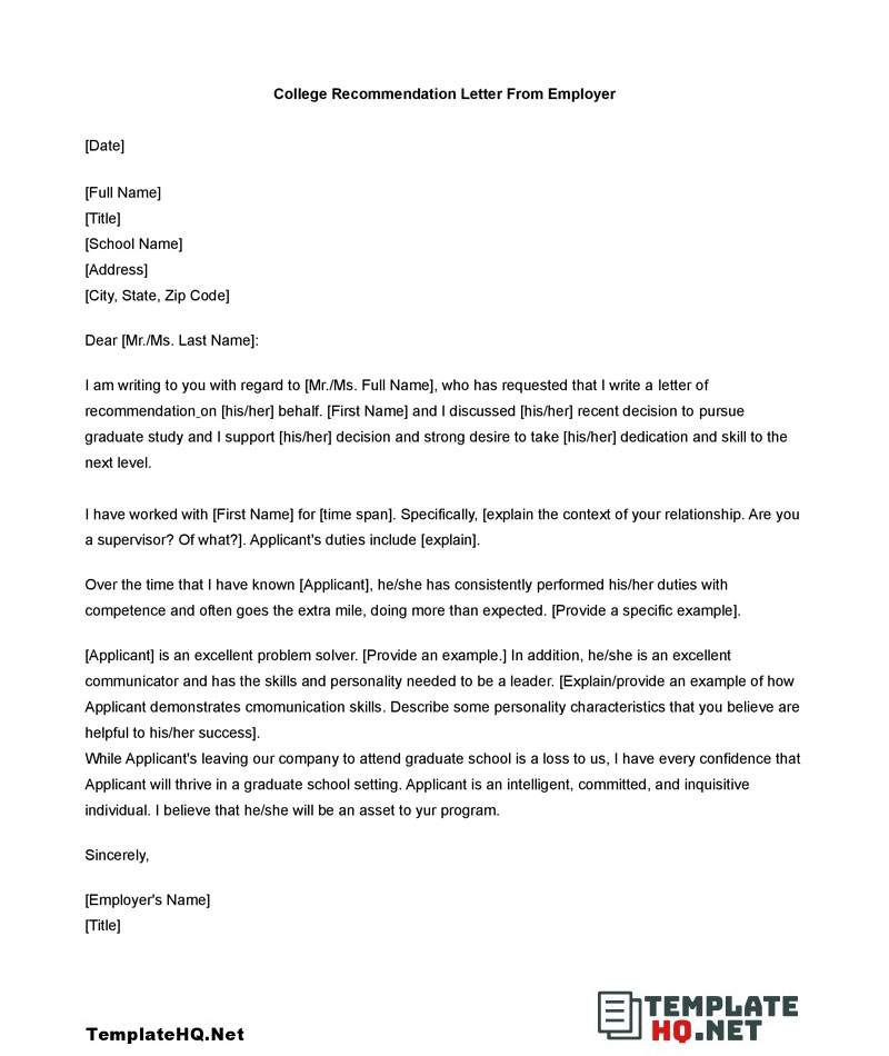 Sample Letter Of Recommendation For Scholarship From Employer from www.templatehq.net