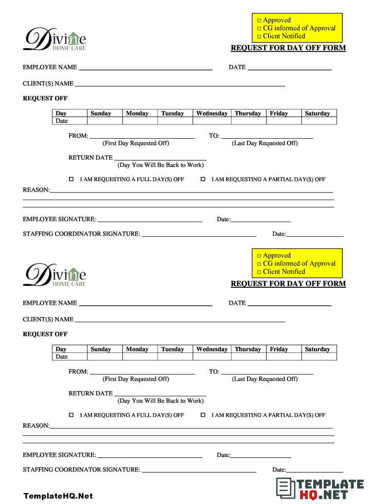 Free Day Off Request Form