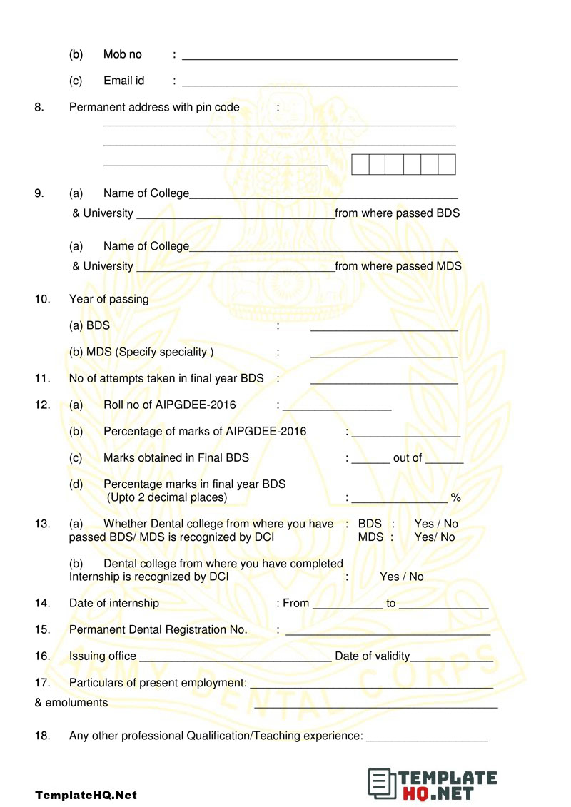 Free Printable Army Dental Form Free Printable Army Dental Form
