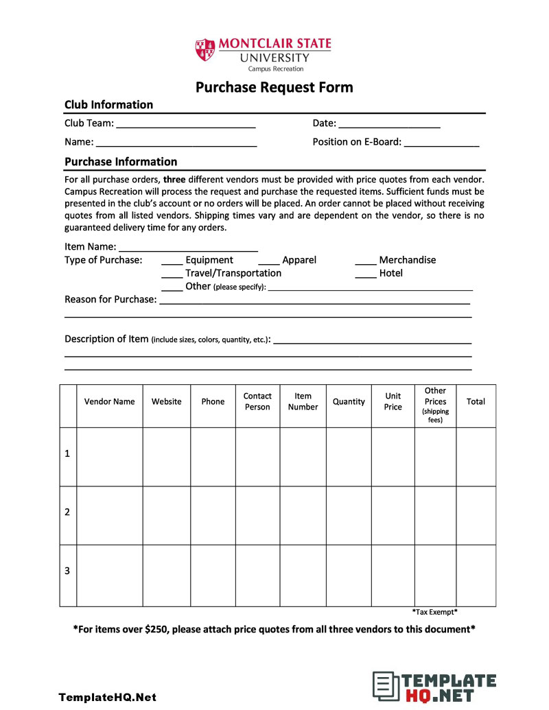Generic Purchase Request Form Generic Purchase Request Form