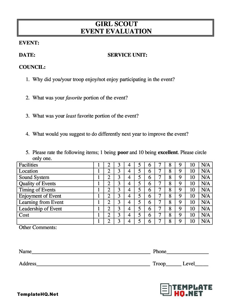 Girl Scout Event Evaluation Form