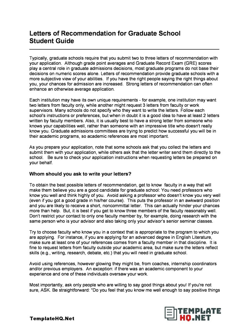 Graduate School Recommendation Letter Student Guide Form Graduate School Recommendation Letter Student Guide Form