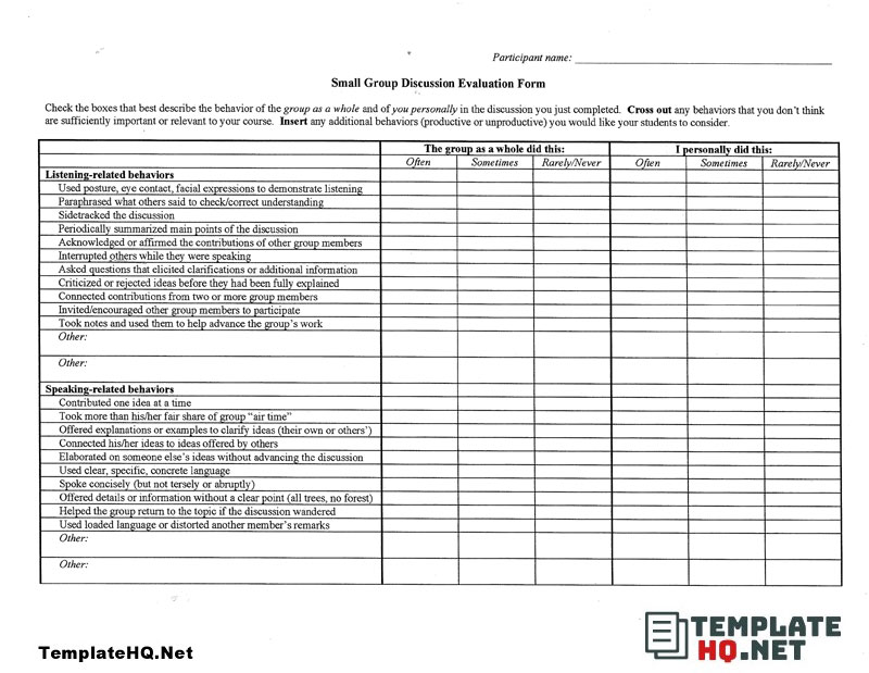 Group Discussion Evaluation Form