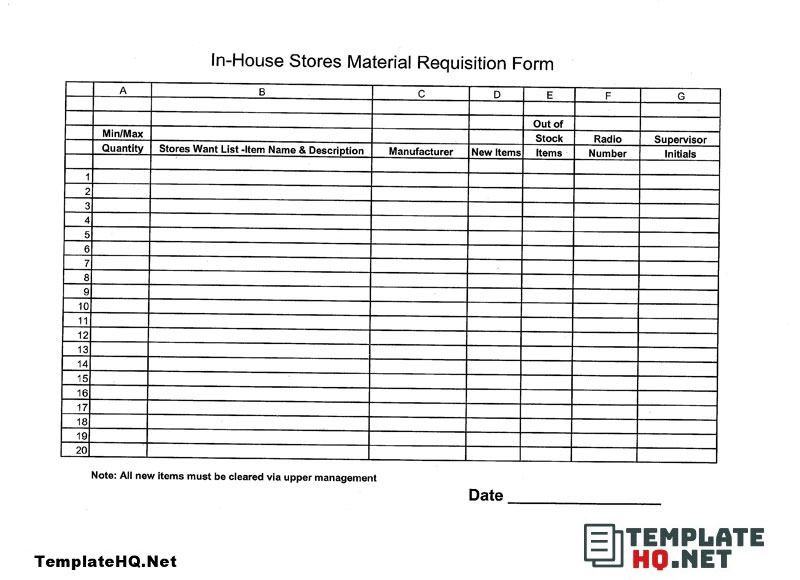 In House Stores Material Requisition Form