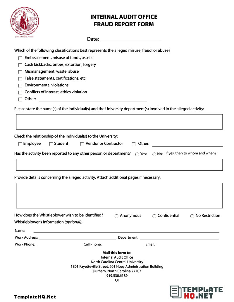 Internal Audit Report Form