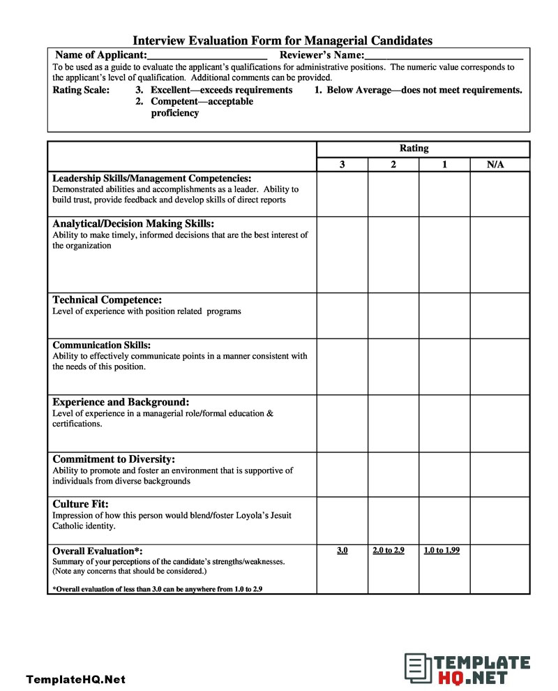 Interview Assessment Form for Managerial Position Interview Assessment Form for Managerial Position