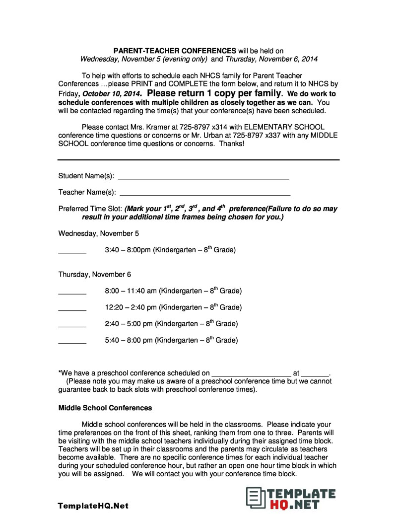 Kindergarten Parent Conference Form