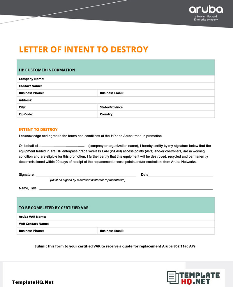 Letter of Intent to Destroy Letter of Intent to Destroy