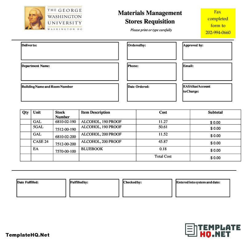 Material Management Stores Requisition Form