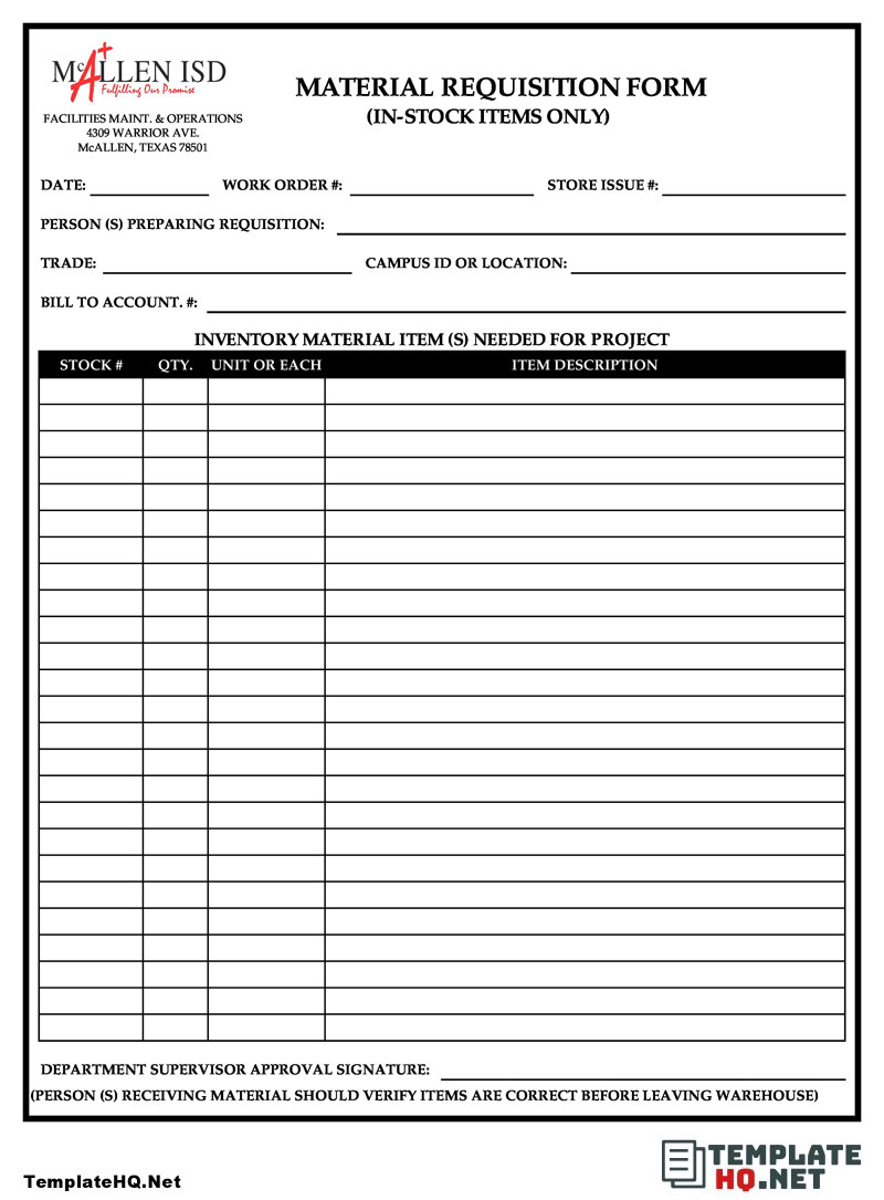 Material Requisition Form in PDF