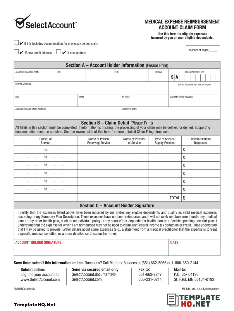 Medical Expense Reimbursement for Account Claim Form Medical Expense Reimbursement for Account Claim Form