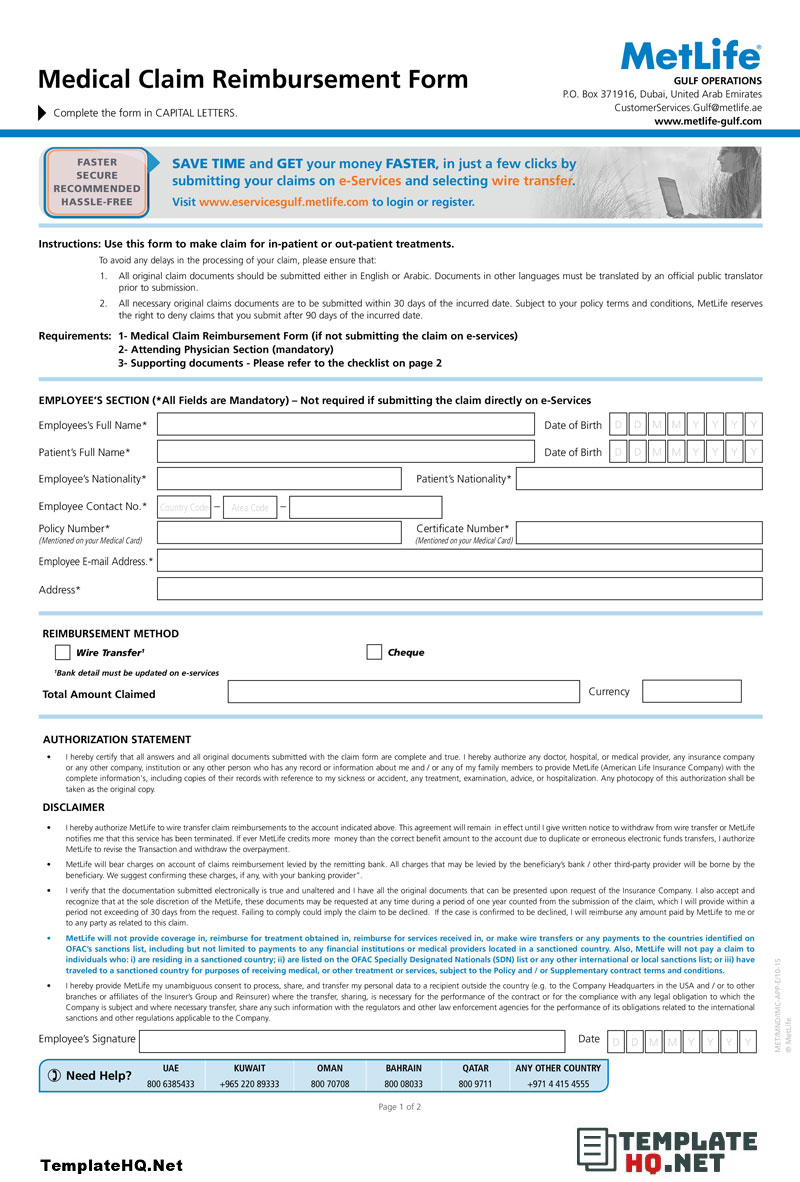 Medical Reimbursement Form Medical Reimbursement Form