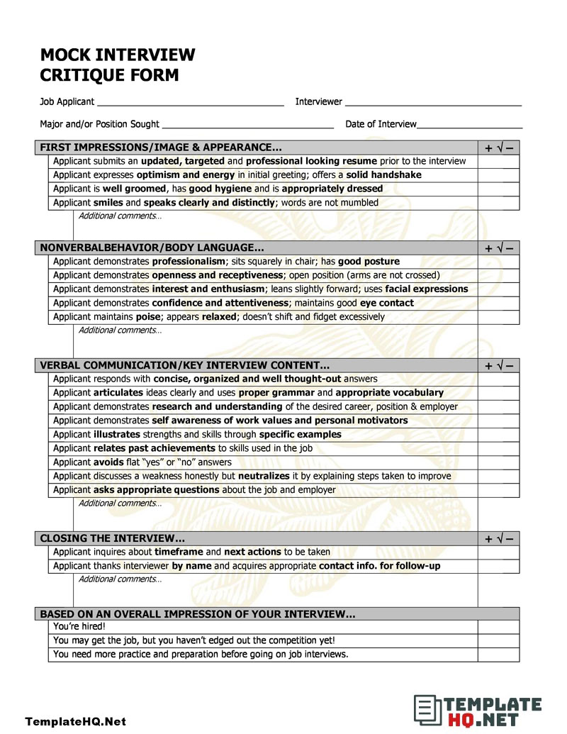 Mock Interview Assessment Form Mock Interview Assessment Form